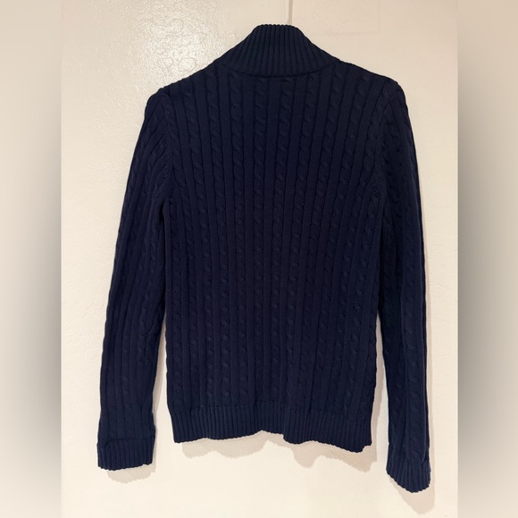 Lauren Ralph Lauren Navy Blue Cable Knit Full Zip LRL embroidered Sweater size M - Picture 3 of 11